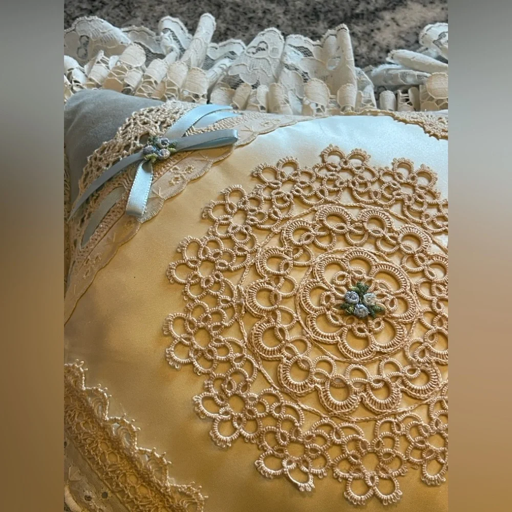 3 Vintage Satin & Lace Throw Pillows~Shabby Chic~Victorian Decor ~Very Pretty!!